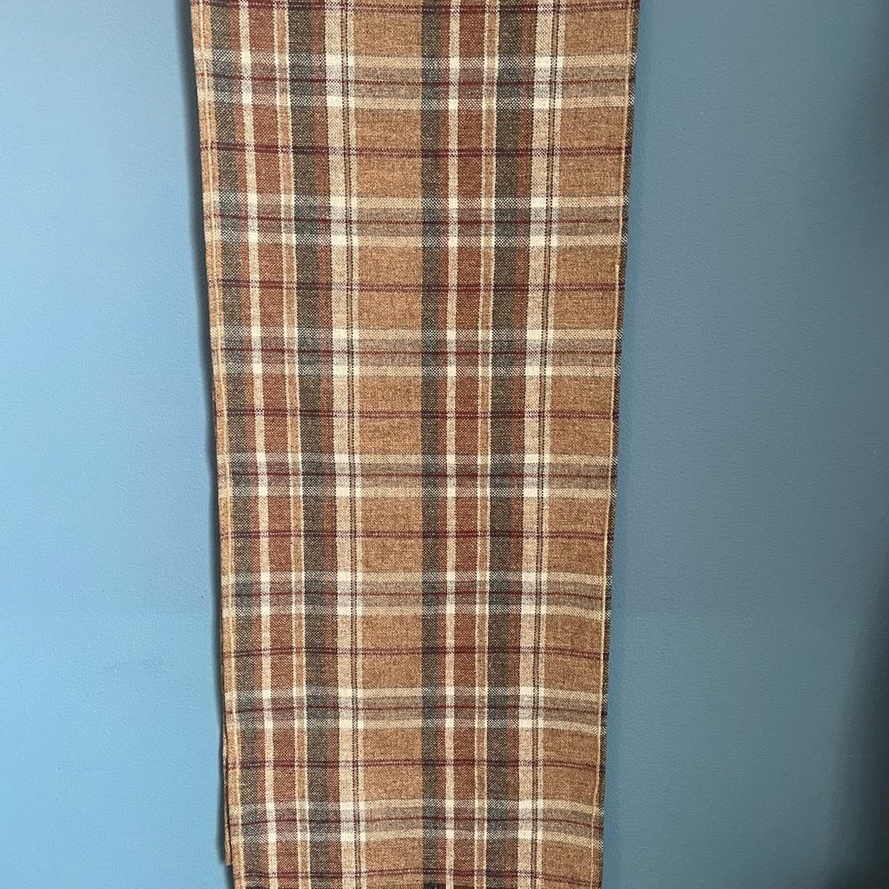 Vintage Saks Fifth Avenue Tan Brown Plaid Scarf 11x54 EUC Unisex - Picture 3 of 6